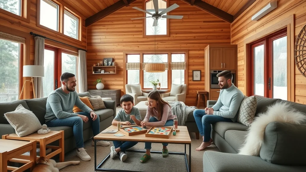 Spacious family suite interior at Branson Missouri resort with family lounging and kids playing games