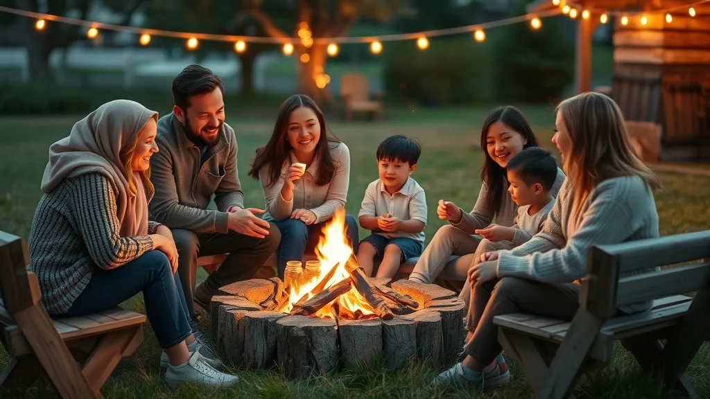 Family enjoys campfire with s’mores at Bavarian Village, reflecting Branson's live shows, music, and after-dark experiences