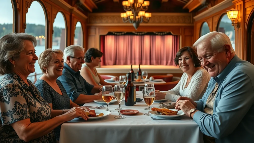 Family dinner aboard Showboat Branson Belle with panoramic Ozark views and festive evening atmosphere
