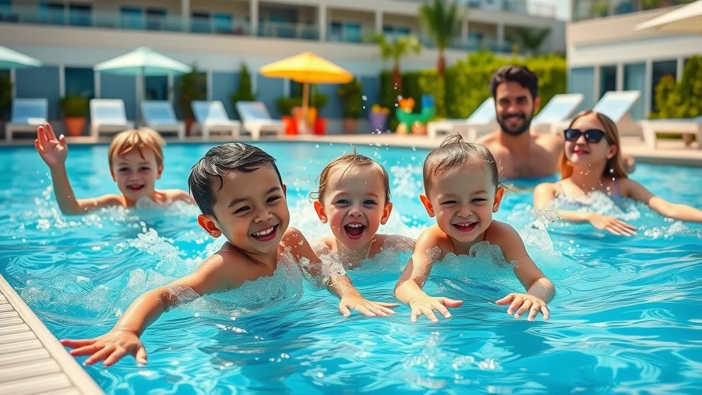 Lively family pool scene at Bavarian Village Resort for large family getaways with heated pool, kids’ area, and outdoor amenities