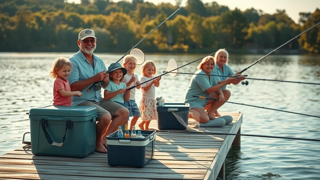 Generational family fishing from dock at Bavarian Village Resort near Table Rock Lake