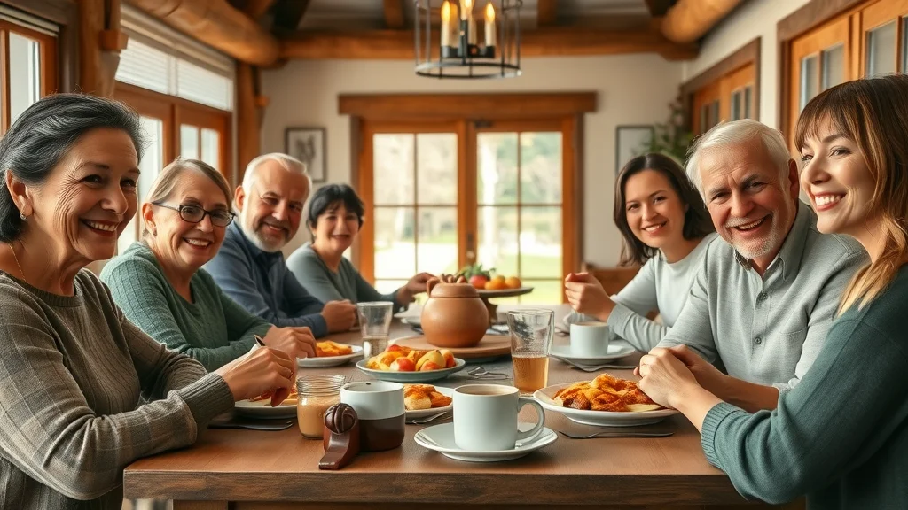 Inviting family dining setting at Bavarian Village Resort for large family getaways with multi-generational family sharing a meal