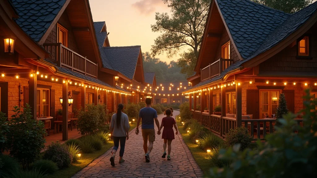 Bavarian Village Resort at sunset with welcoming lights